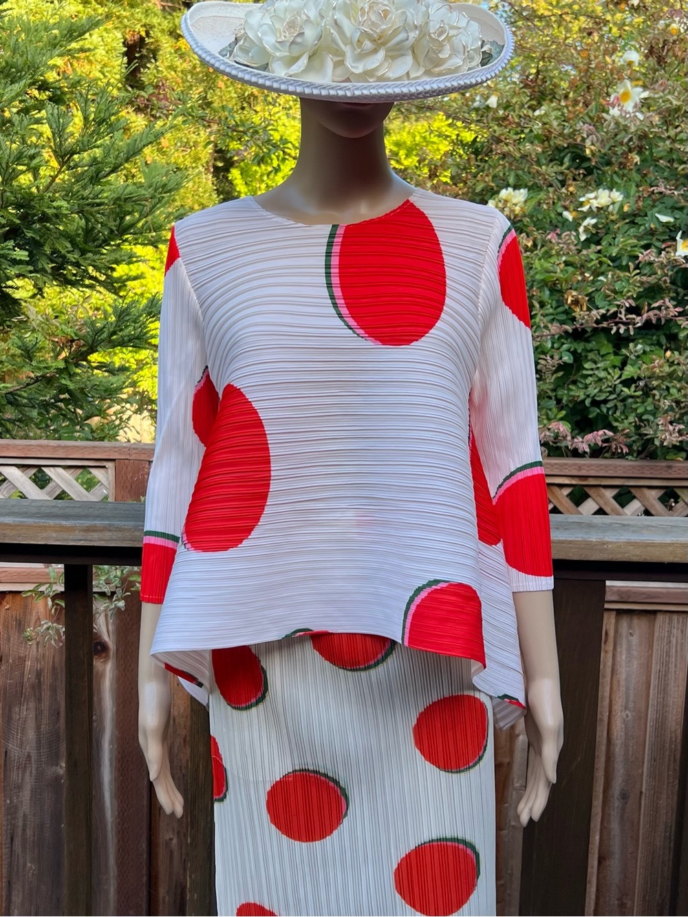 Women’s Pleated White Top with Red Polka Dots - Elegant Pleated Blouse